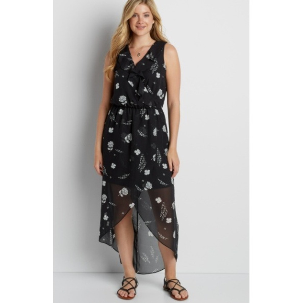 NEW New Maurices Black Floral High Low Dress
